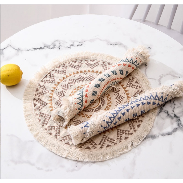 THẢM TRÒN 33CM-90CM, họa tiết vintage, phụ kiện decor, thảm lót trang trí