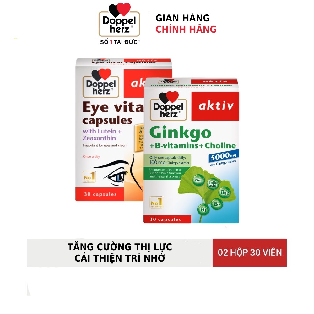 Bộ đôi tăng cường thị lực, não bộ giảm căng thẳng mệt mỏi Doppelherz Eye Vital + Ginkgo (02 hộp, 30 viên/hộp)