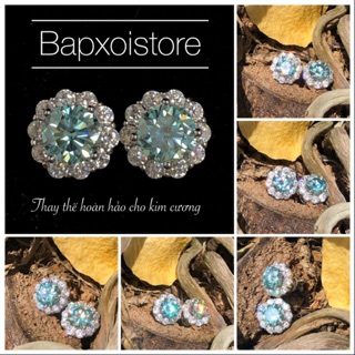 Moissanite bông tai Moissanite: chủ 5 ly Moissanite xanh CÓ KIỂM ĐỊNH, tấm Moissanite; Bạc mạ bạch kim CỰC RỰC LỬA