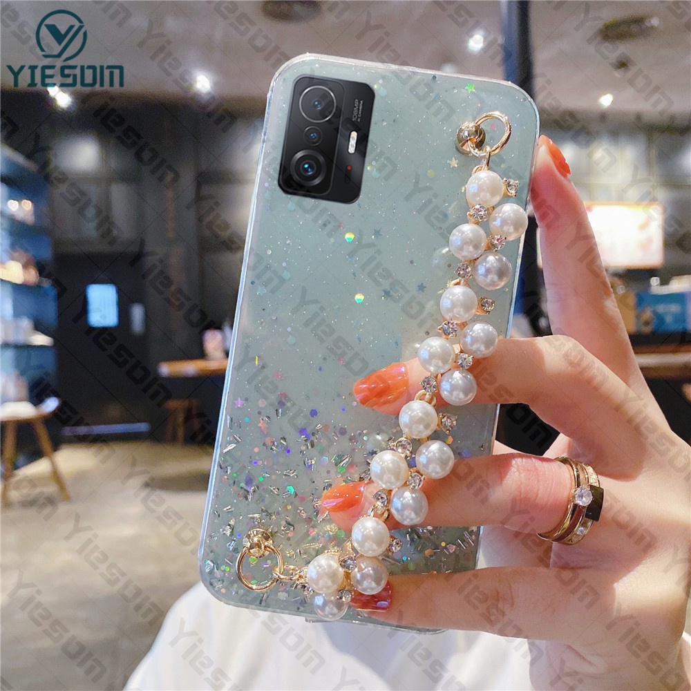 Sang Trọng ​Ốp Điện Thoại Silicone Mềm Trong Suốt Đính Kim Tuyến Kèm Dây Đeo Cho Xiaomi 12T 11T Pro Mi 12 Lite