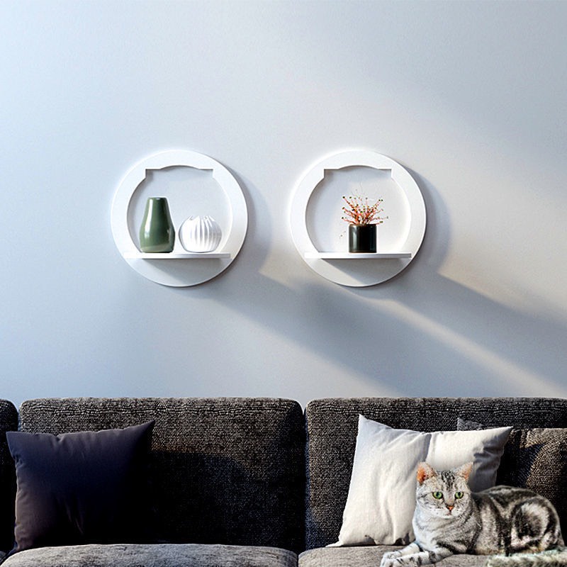 Kệ Treo Tường Trang Trí Đa Năng Hình Tròn Bằng Ván Gỗ Smartboard Màu Trắng Không Cần Khoan Tường