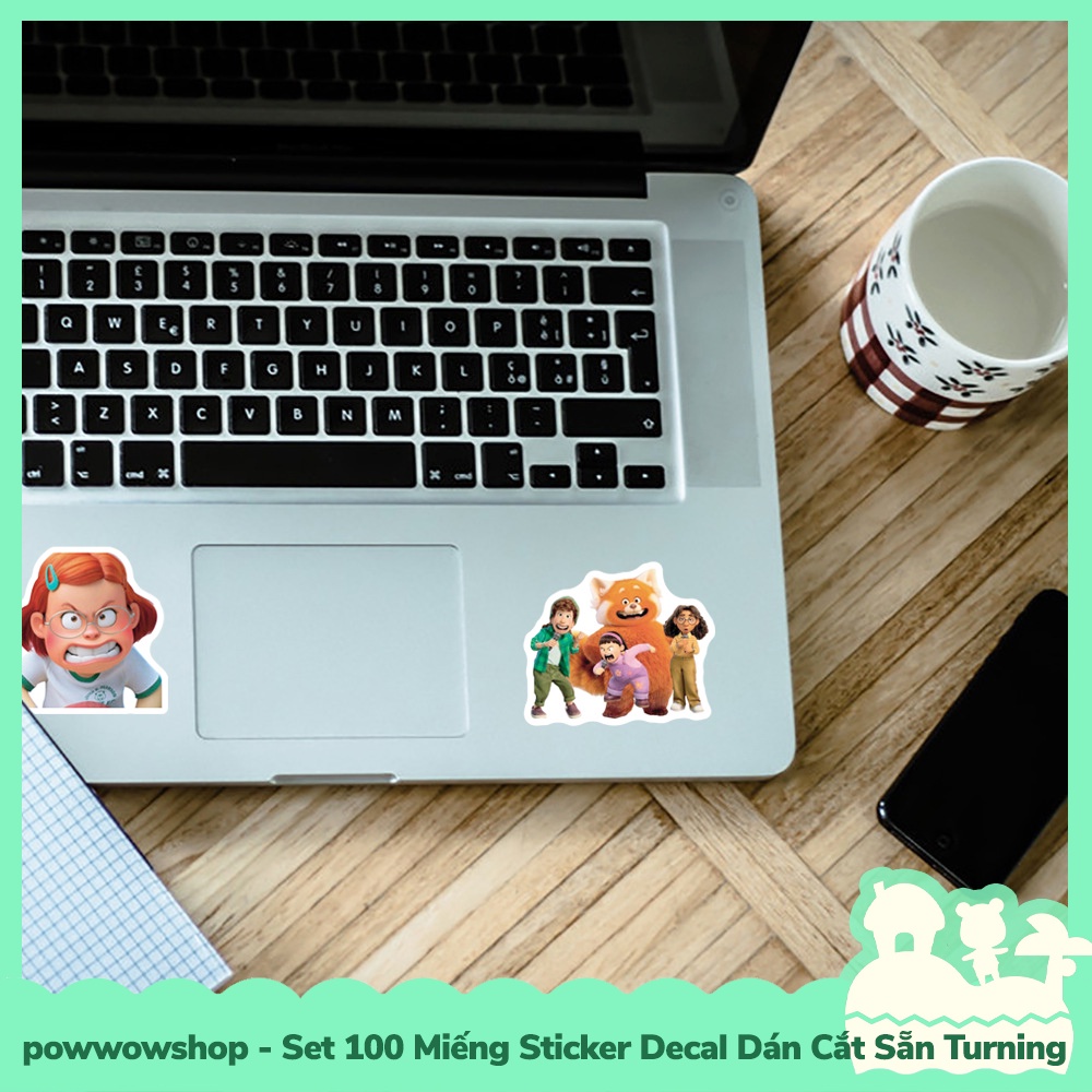 [Sẵn VN - Hỏa Tốc] Set 100 Miếng Sticker Decal Cắt Sẵn DIY Dán Trang Trí Vật Dụng Mẫu Red Bear Fox Turning Red Big Large