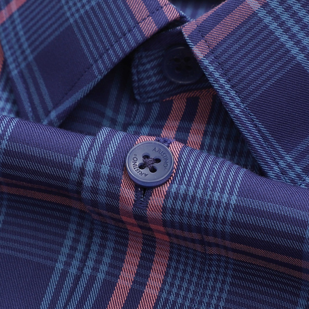 Áo sơ mi dài tay nam Aristino phom slim fit, thiết kế tà lượn, họa tiết kẻ cam nổi bật - ALS19402