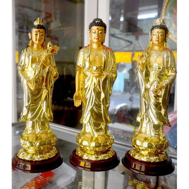 [GIÁ TỐT]Bộ ba tượng Phật Tây Phương Tam Thánh sơn xi vàng cao 26cm Xchất lượng nhất