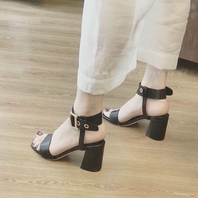 Sandal da mềm cổ cao khoá gài vnxk gót 5p ( hàng đẹp)