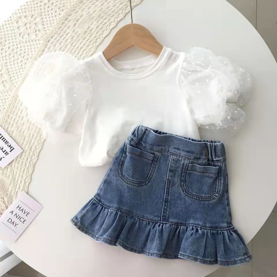Chân Váy Denim Ngắn Đuôi Cá Thời Trang Mùa Hè Hàng Mới Cho Bé Gái