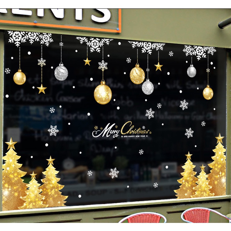 Decal Noel ⚡️𝐅𝐑𝐄𝐄 𝐒𝐇𝐈𝐏⚡️ Decal dán tường COMBO TÁN CẦU VÀ RỪNG THÔNG VÀNG - PVC chống thấm nước, keo siêu dính