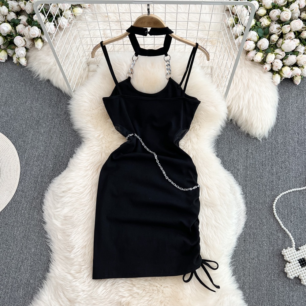 🌸Hàng Order🌸 Váy Đầm 2 Dây Phối Xích Cách Điệu Body Dây Rút Hông Sexy Nữ Tính🌸Hàng Quảng Châu