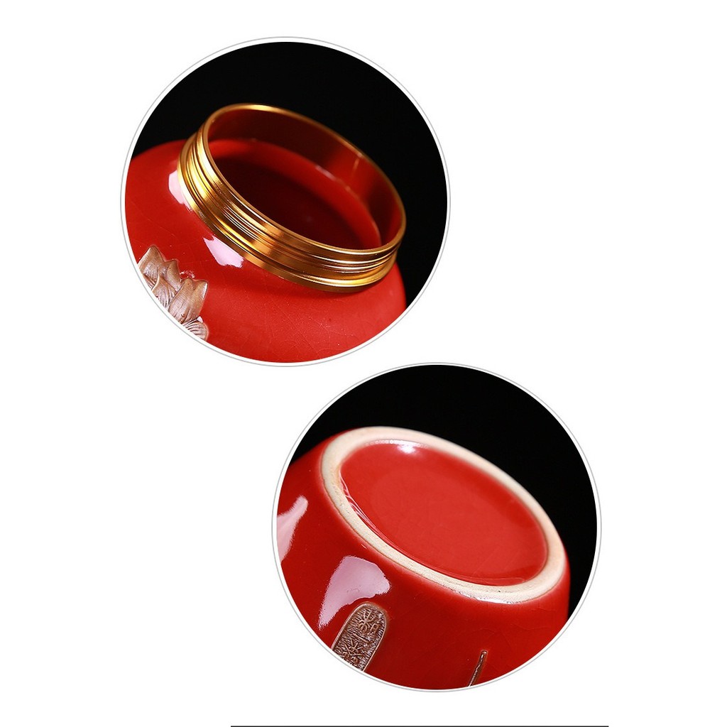 Hũ, Bình đựng trà bằng sứ có nắp đồng siêu khít 380 ml
