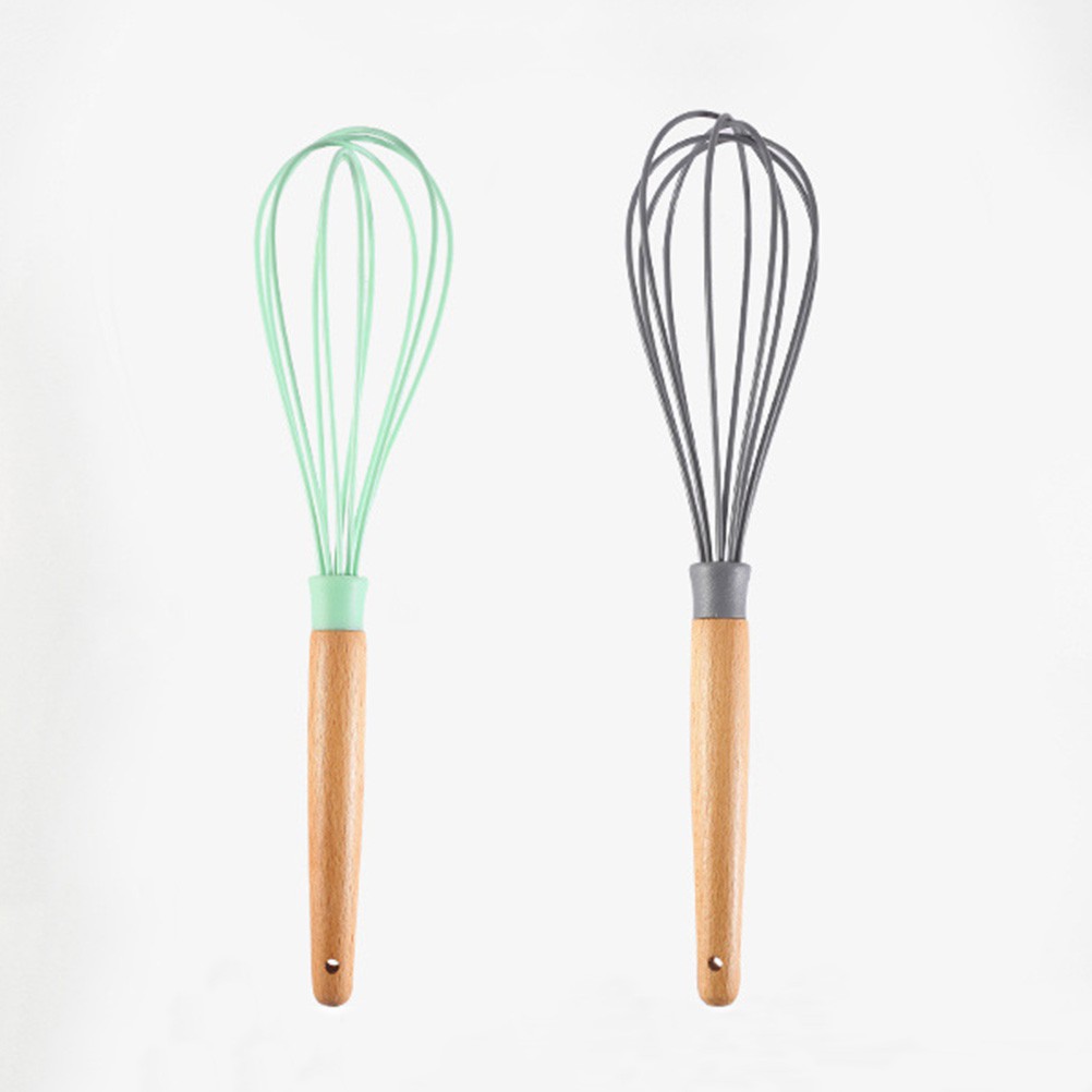 2pcs Stainless Steel Rotary Egg Beater Manual Eggbeater Cream Whisk Butter Blender Dough Mixer with Wooden Handle for Kitchen Home (Assorted Color)