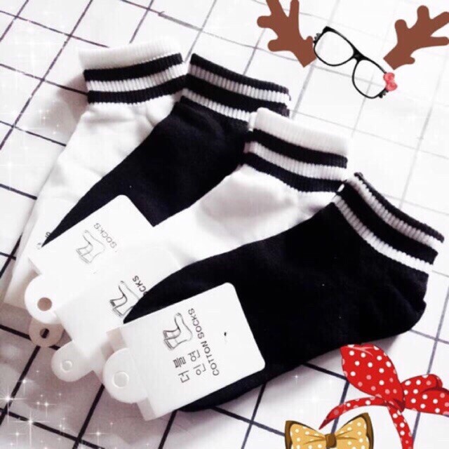 Tất vớ Nam Nữ Unisex 🧦 2 sọc ngắn /  trơn dài trắng đen co giãn, thấm hút mồ hôi