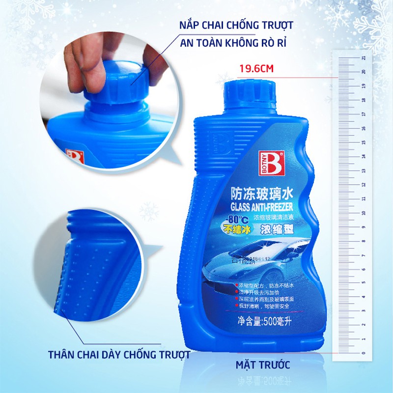 Dung dịch châm két nước xe chống đông kính BOTNY glass anti-freezer 500ml,nước rửa kính bảo vệ không đóng băng -B-2075