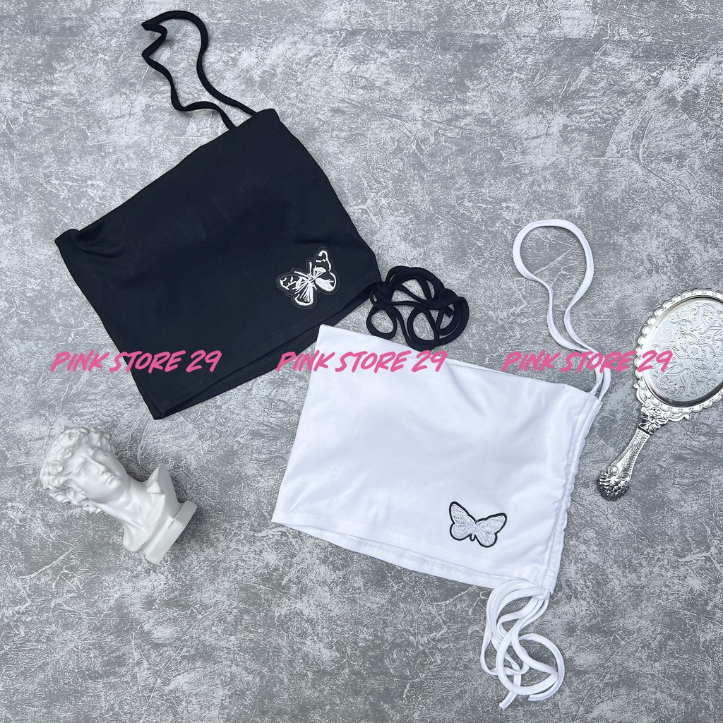 Áo Ống Croptop Body Phối Dây Rút Họa Tiết Thêu Hình Bươm Bướm Sexy A5334