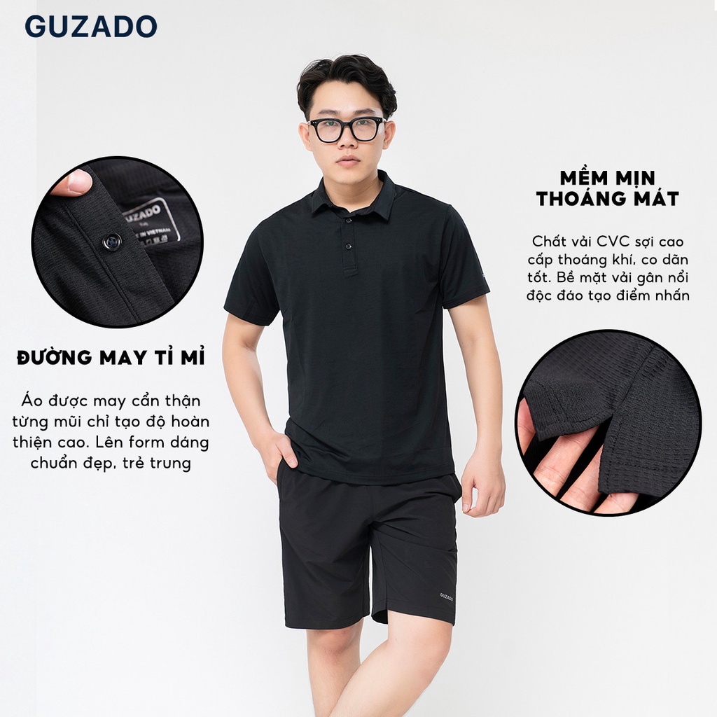 Bộ quần áo thể thao nam Guzado(4 Màu) Có Cổ,Chất Coolmax Thấm Hút Tốt,Vận Động Thể Thao Thoải Mái BCC2201