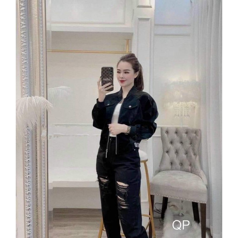 Áo khoác da bomber chun chữ siêu hót BCi