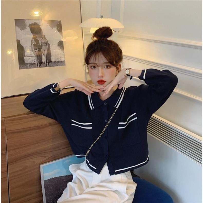 Áo khoác cardigan ZHELIHANGFEI dệt kim tay dài dáng rộng cổ bẻ thời trang trẻ trung cho nữ