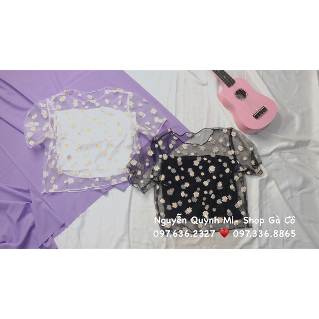 Áo lươis hoa cúc dáng Croptop xinh xỉu luôn khách iu ơi ( set gồm 2 món áo lưới bên ngoài và áo ống ) xinh lắm lắm luôn