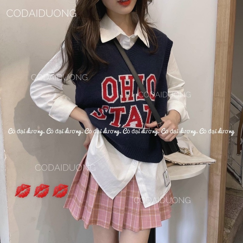 Áo gile len chữ OHIO