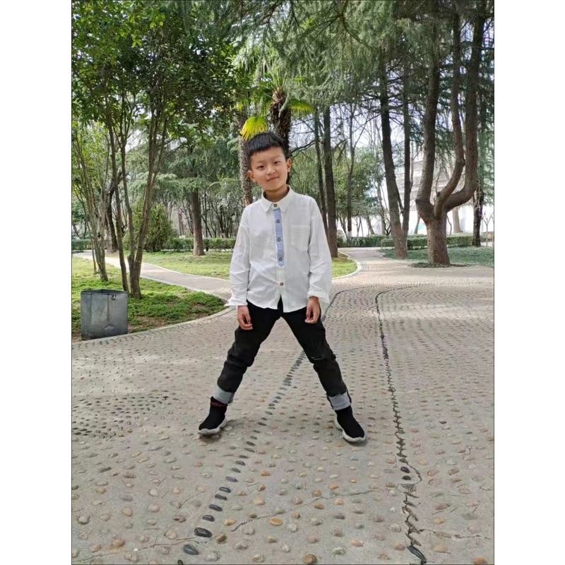 Áo sơ mi trơn dài tay cổ đức cho bé trai cao 80-150cm, nặng 8-35kg