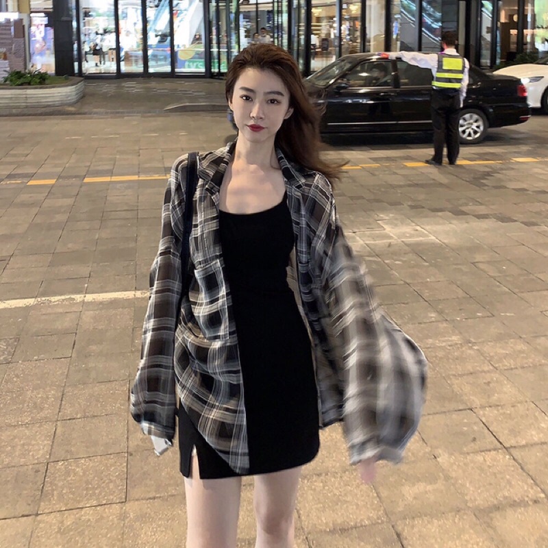 Áo sơ mi caro dài tay form rộng thời trang