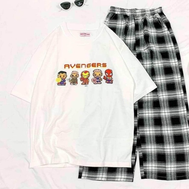 Sét quần kẻ AVENGERS áo tici COU876