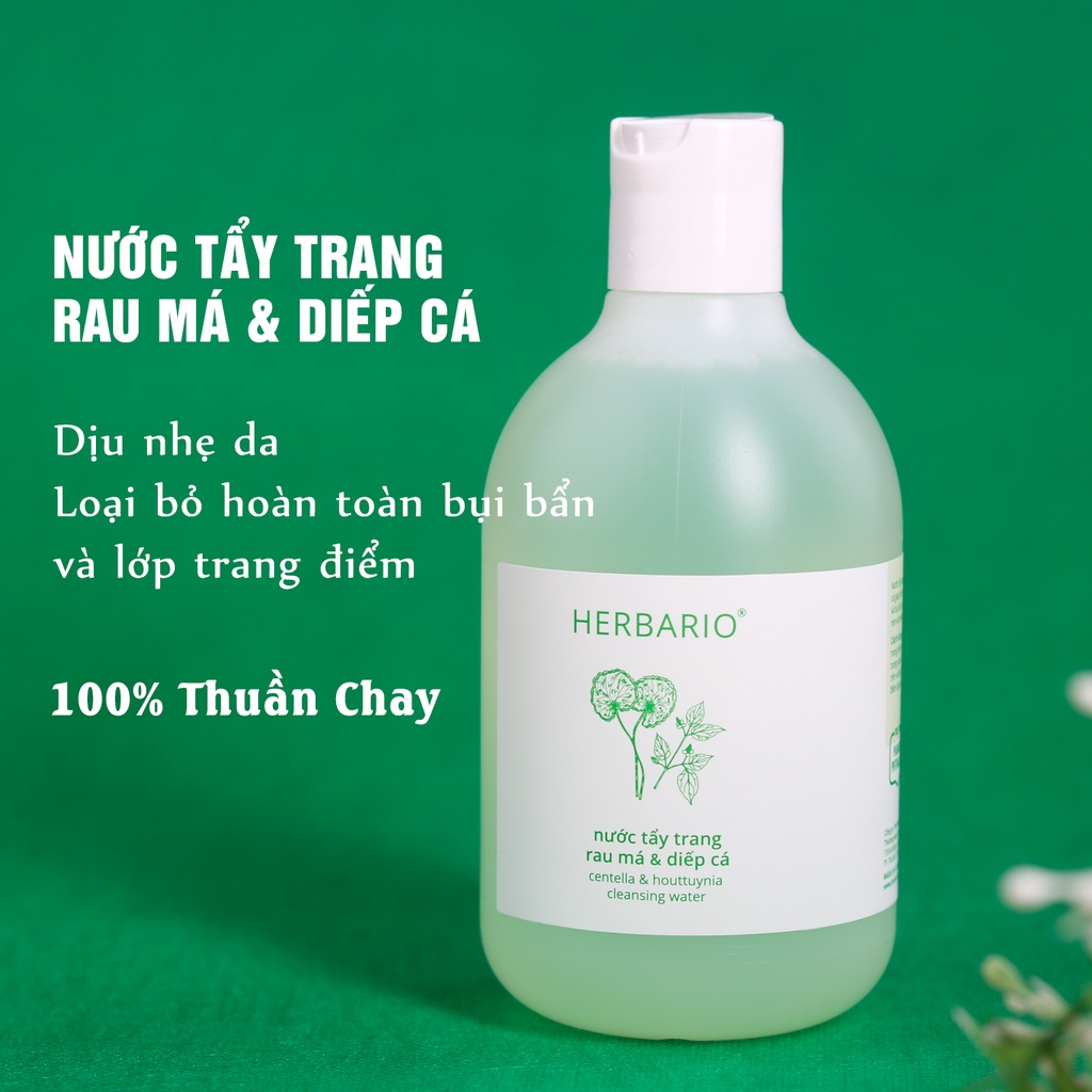 Bộ 3 rau má và diếp cá Herbario chăm sóc da mụn: Nước tẩy trang 300ml + Sữa rửa măt  200ml + Xịt khoáng 100ml