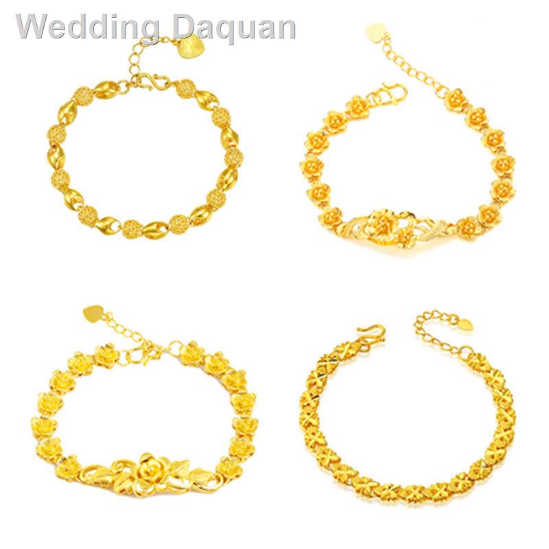 ◑✿✙Trang sức vàng cát Việt Nam vàng đám cưới vàng tinh xảo vòng tay cỏ bốn lá nữ chống dị ứng phong cách dân tộc món quà