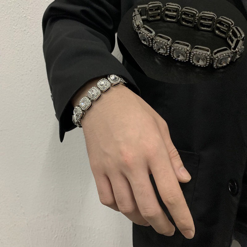 Vòng đeo tay bằng thép titan đính kim cương giả phong cách hip hop thời trang cho nam và nữ
