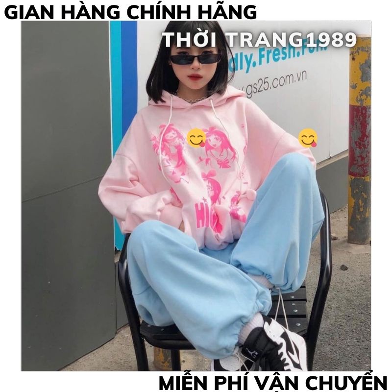 Bộ đồ thể thao 2 món gồm áo hoodie chui đầu dày dặn và quần thời trang mùa thu đơn giản cho nữ ,áo hoodie nữ ,quần bom