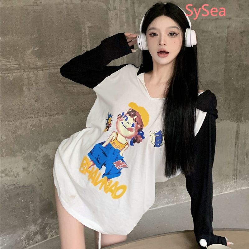 Áo Thun Tay Dài In Hình Hoạt Hình Plus size