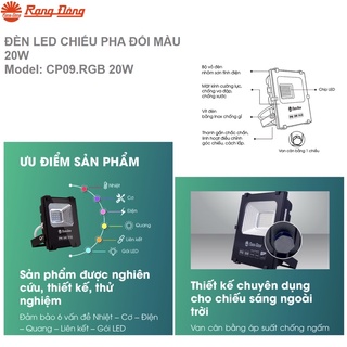 Đèn chiếu pha led đổi màu Rạng Đông 20w RGB