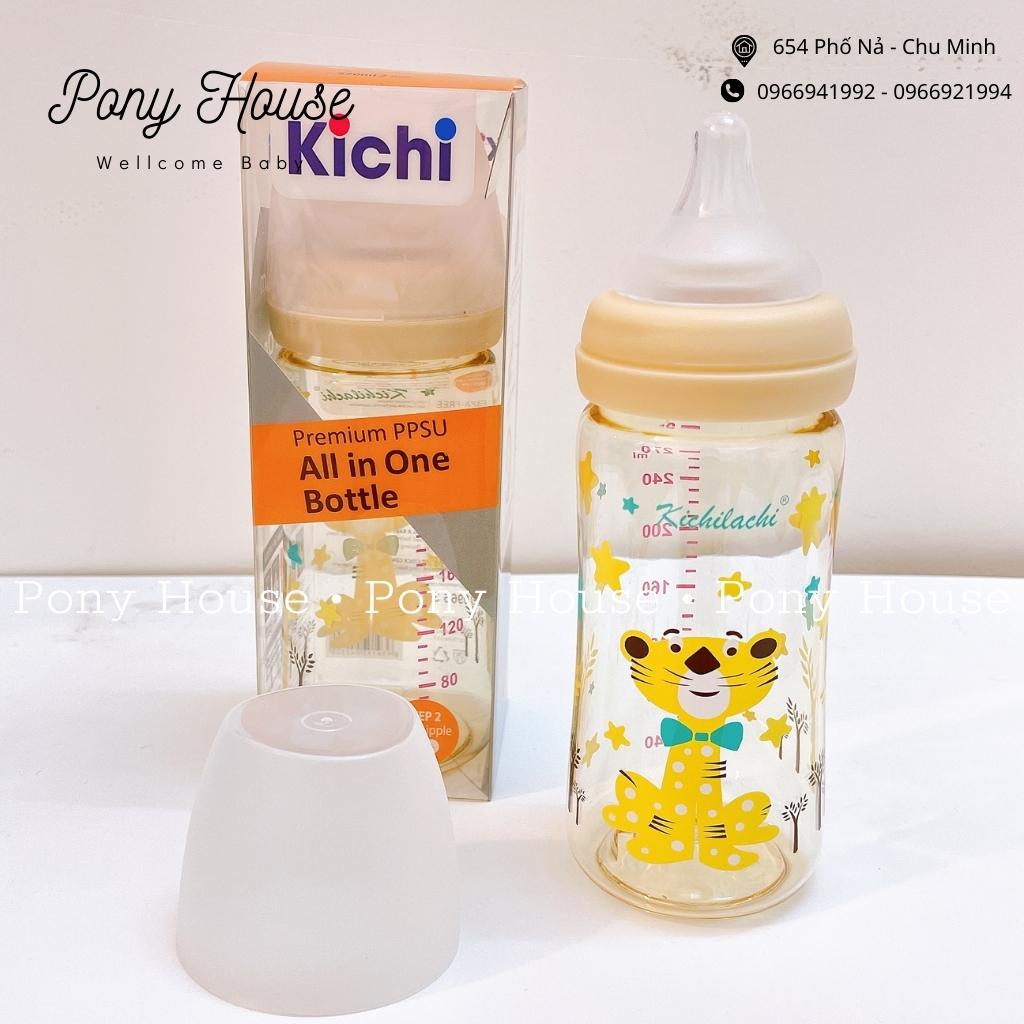 Bình Sữa Kichilachi Cổ Rộng Nhựa PPSU Có Cảm Biến Nhiệt Cao Cấp Kèm Núm Ti Siêu Mềm 160ml/270ml (Chính Hãng)