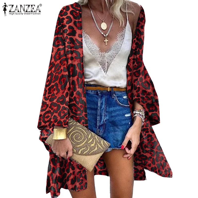 Áo khoác cardigan ZANZEA tay dài in họa tiết da beo phong cách cổ điển dành cho bạn nữ