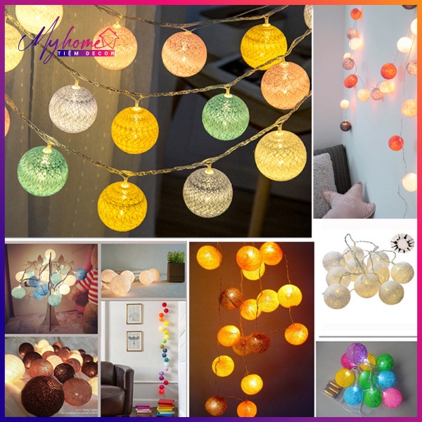 Đèn chùm trang trí hình cầu mây nhiều màu sắc siêu đẹp My Home DN046