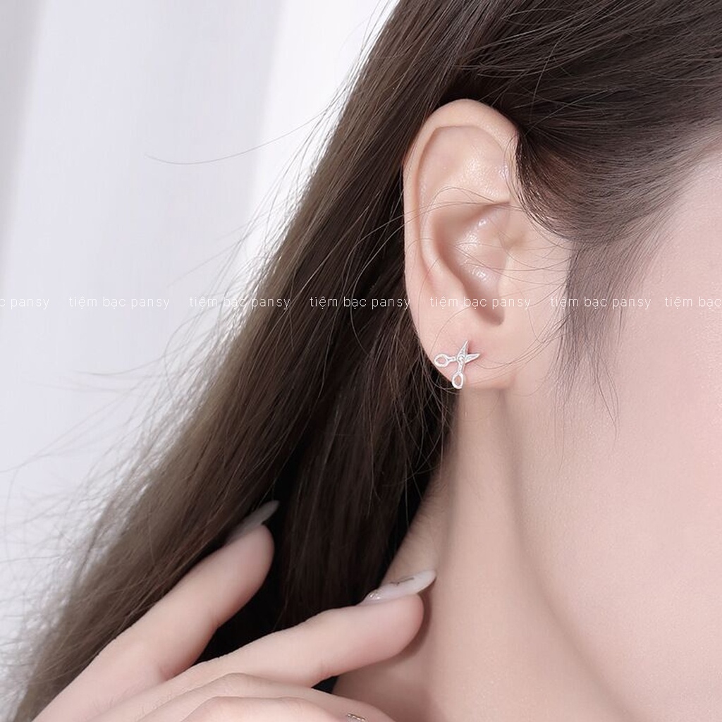 Khuyên tai bạc nữ PANSY hình kéo lược nhỏ xinh, bông tai nữ bạc đẹp cá tính