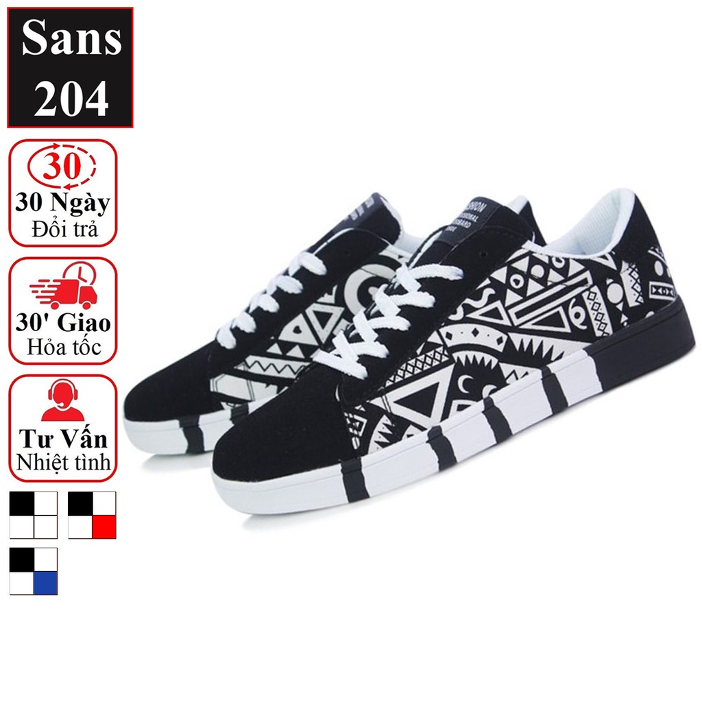 Giày sneaker nam thể thao Sans204 màu đen xanh họa tiết