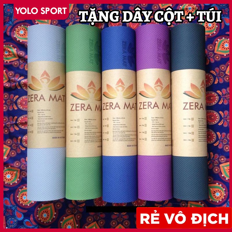 Thảm Tập Gym Yoga 2 lớp TPE Dày 8mm Zera Mat Cao Cấp Thể Dục Thể Thao Chống Trơn Trượt Nhiều Màu Không Hôi- Tặng Dây Cột