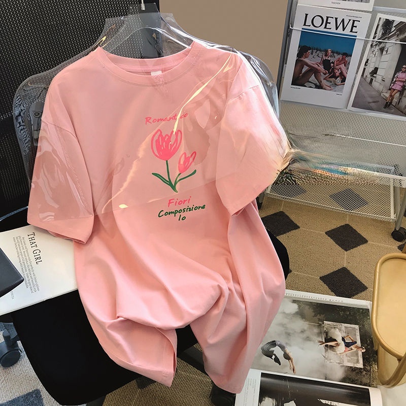 Áo Thun Tay Ngắn Hoạ Tiết Hoa Tulip Thời Trang Mùa Hè Cho Phái Nữ