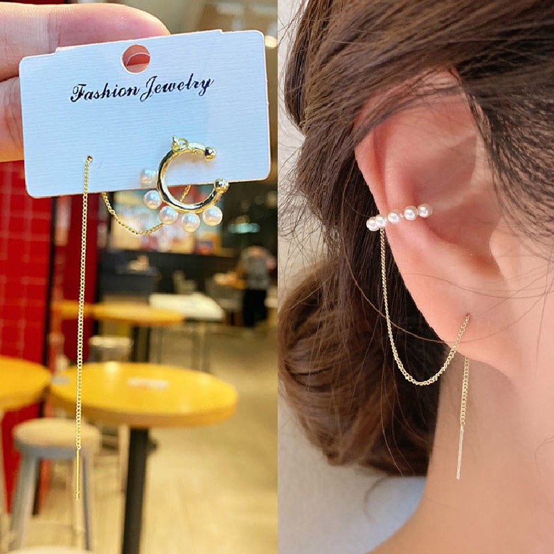 Đôi bông tai dáng dài đính ngọc trai nhân tạo sang trọng cho nữ