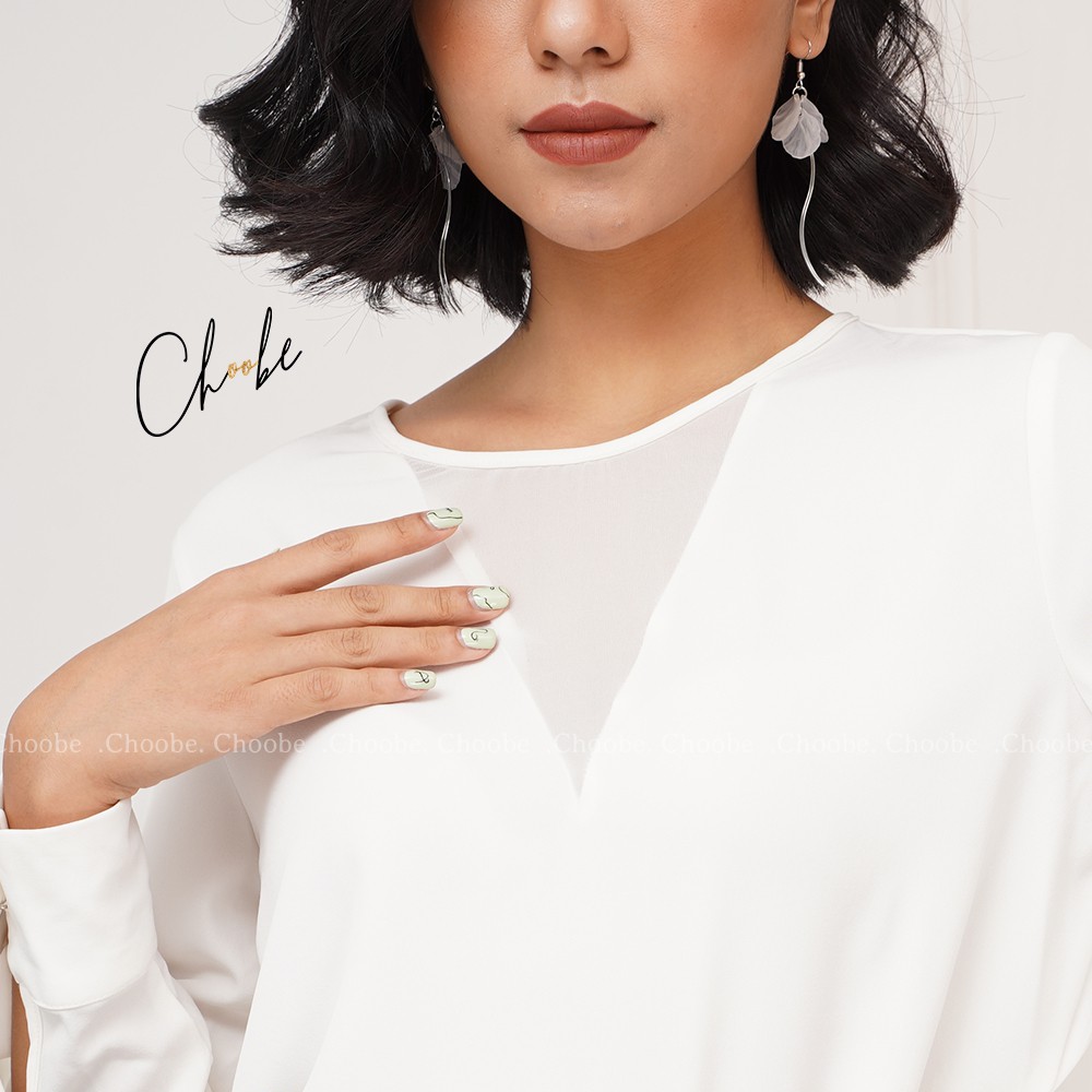 [Mã WABRM4  giảm 15% tối đa 50k đơn 150k] Áo sơ mi nữ Choobe dài tay trắng, cổ cách điệu voan V mềm mại thanh lịch - A16 | BigBuy360 - bigbuy360.vn