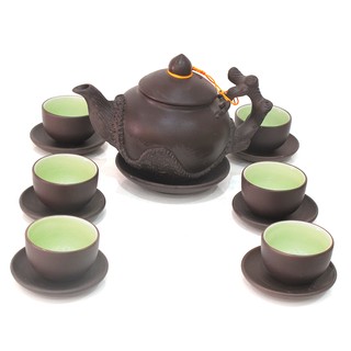 Bộ ấm chén gốm đắp nổi Bát tràng