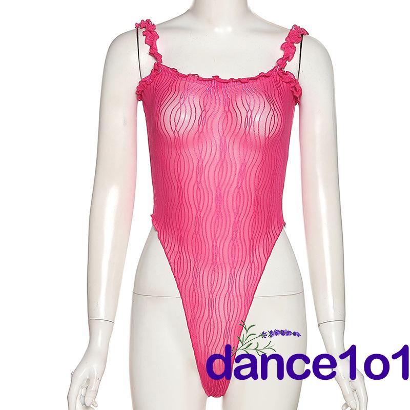 ◐WF❣Women´s Solid Color Fungus Edge Suspenders Slim Fit Breathable Bodysuit