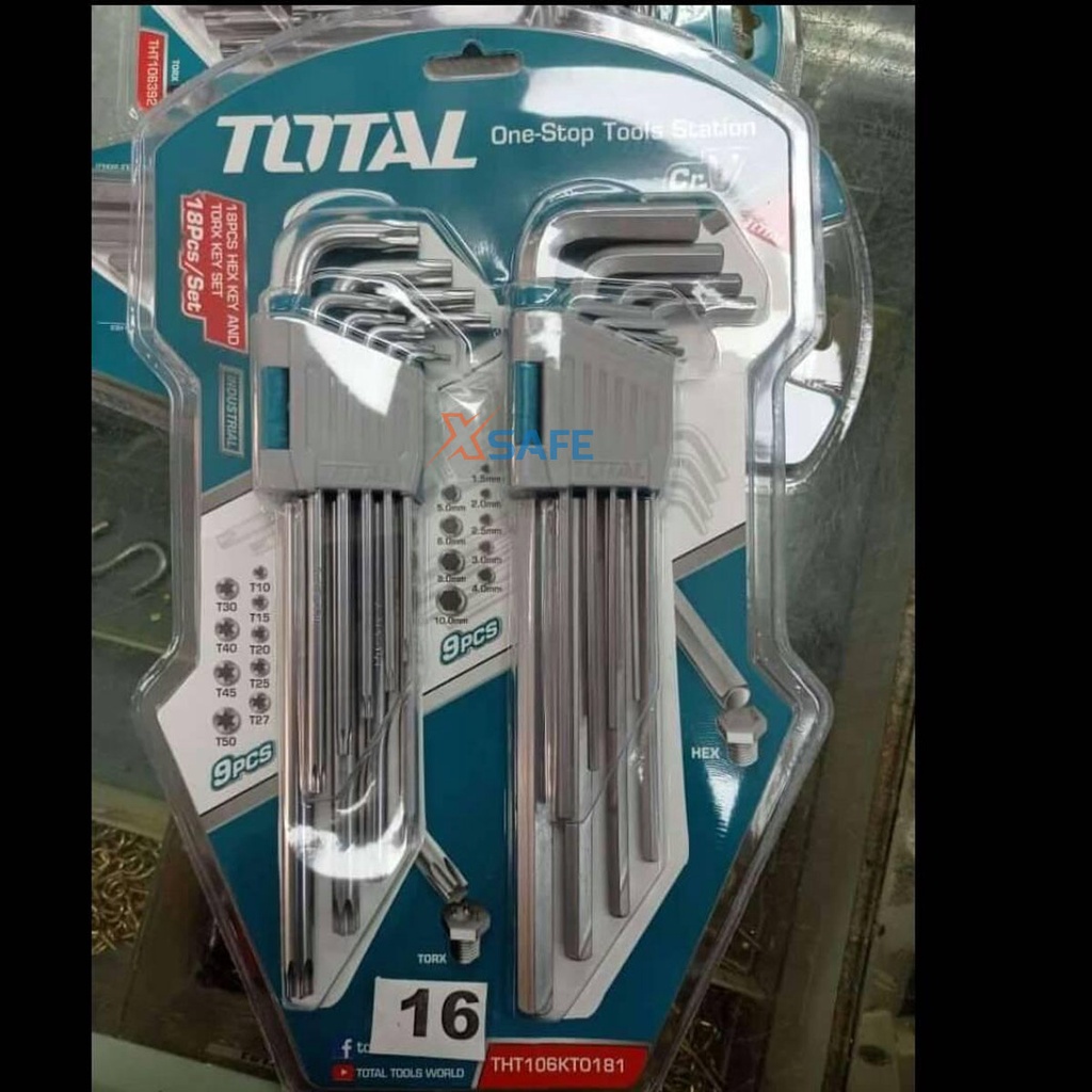 Bộ chìa lục giác bi và lục giác bông TOTAL THT106KT0181 Lục giác làm từ chất liệu Cr-V cứng cáp, chịu lực cao