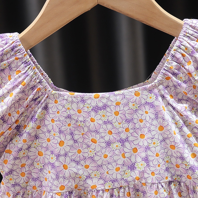 Đầm  tay ngắn in hoa cho bé gái 0-5 tuổi