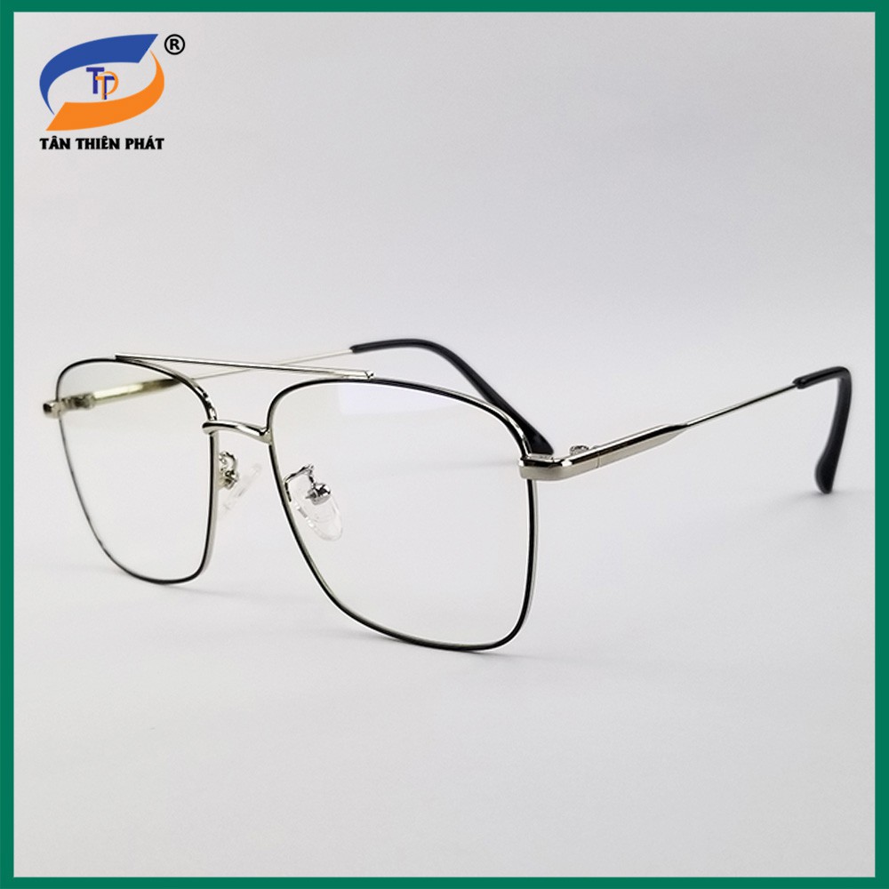 Gọng kính cận nam nữ kim loại màu bạc, bạc viền đen 3076. Tròng/Mắt kính giả cận 0 độ, phân cực chống tia UV