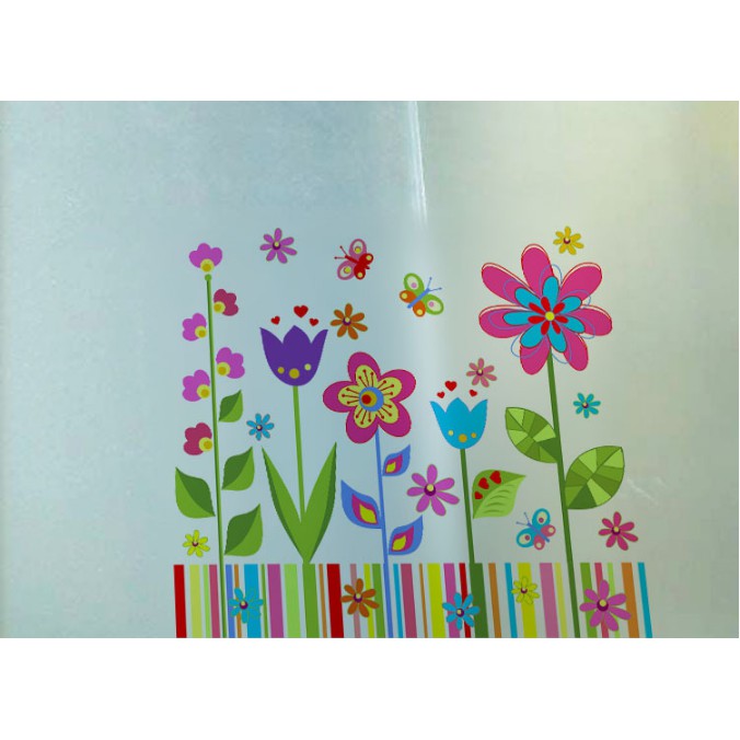 Decal dán kính cao cấp - Mẫu Hoa tuổi thơ sắc màu ( 60x58 )