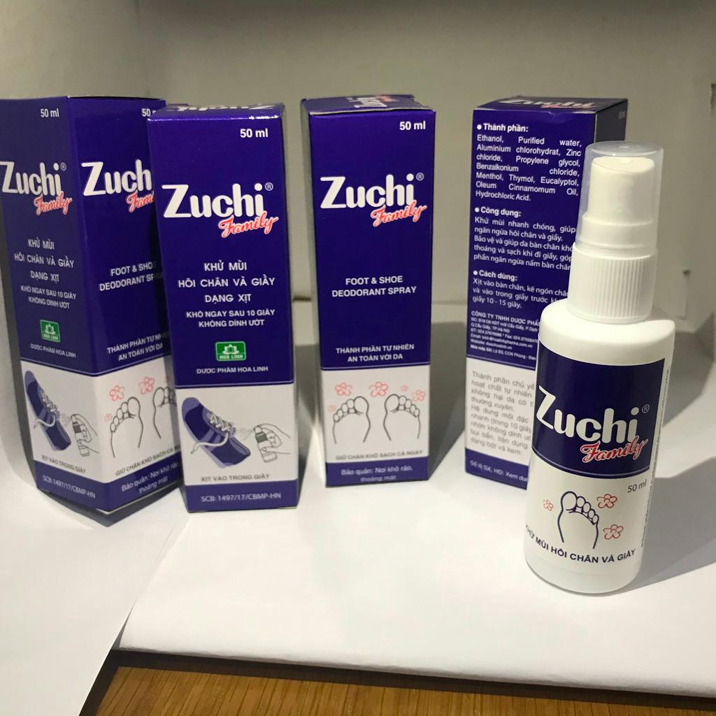 Zuchi Family, xịt thơm giày dép, khử mùi hôi chân, hôi giày, Dược phẩm Hoa Linh 50ml - Chuỗi Nhà thuốc Mẹ và Bé