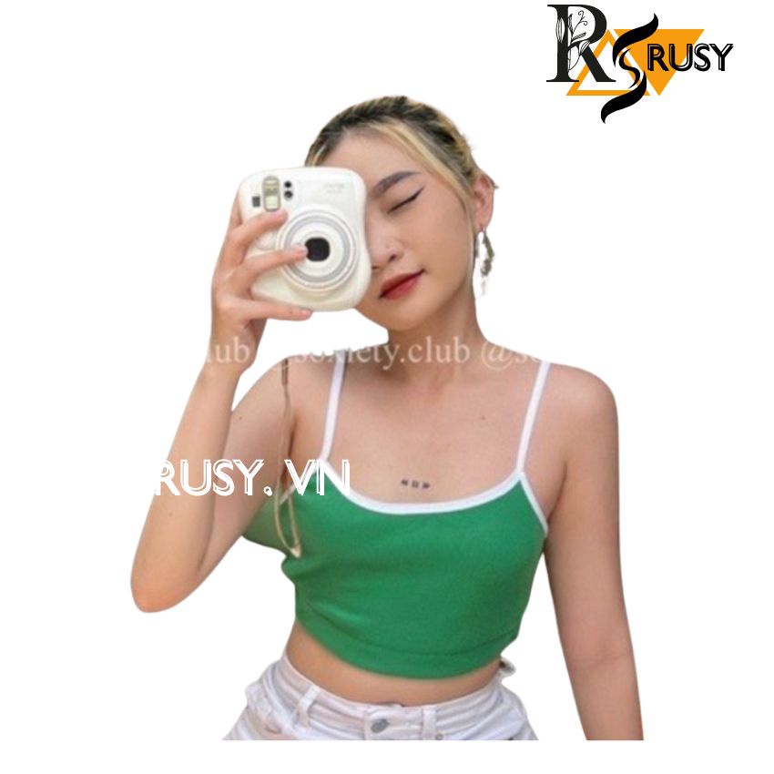 Áo 2 Dây Kiểu Croptop Chất Thoáng Mát Phối Viền Siêu Xinh