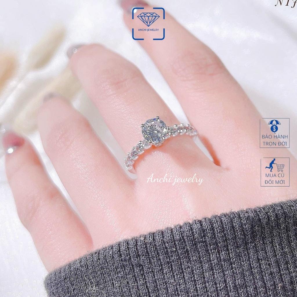 Nhẫn nữ mặt đá cao viên chủ 6ly, chuẩn bạc ta sáng đẹp mạ vàng giá rẻ, Anchi Jewelry