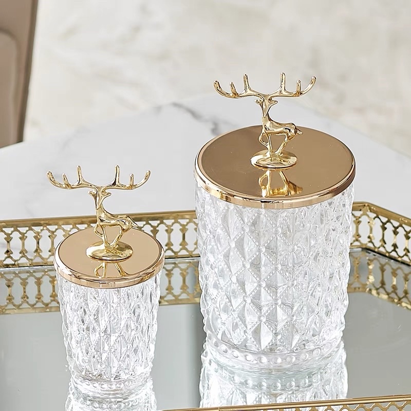 Hũ Thuỷ Tinh Pha Lê Để Đồ Hình Đầu Hươu Mạ Vàng Sang Trọng